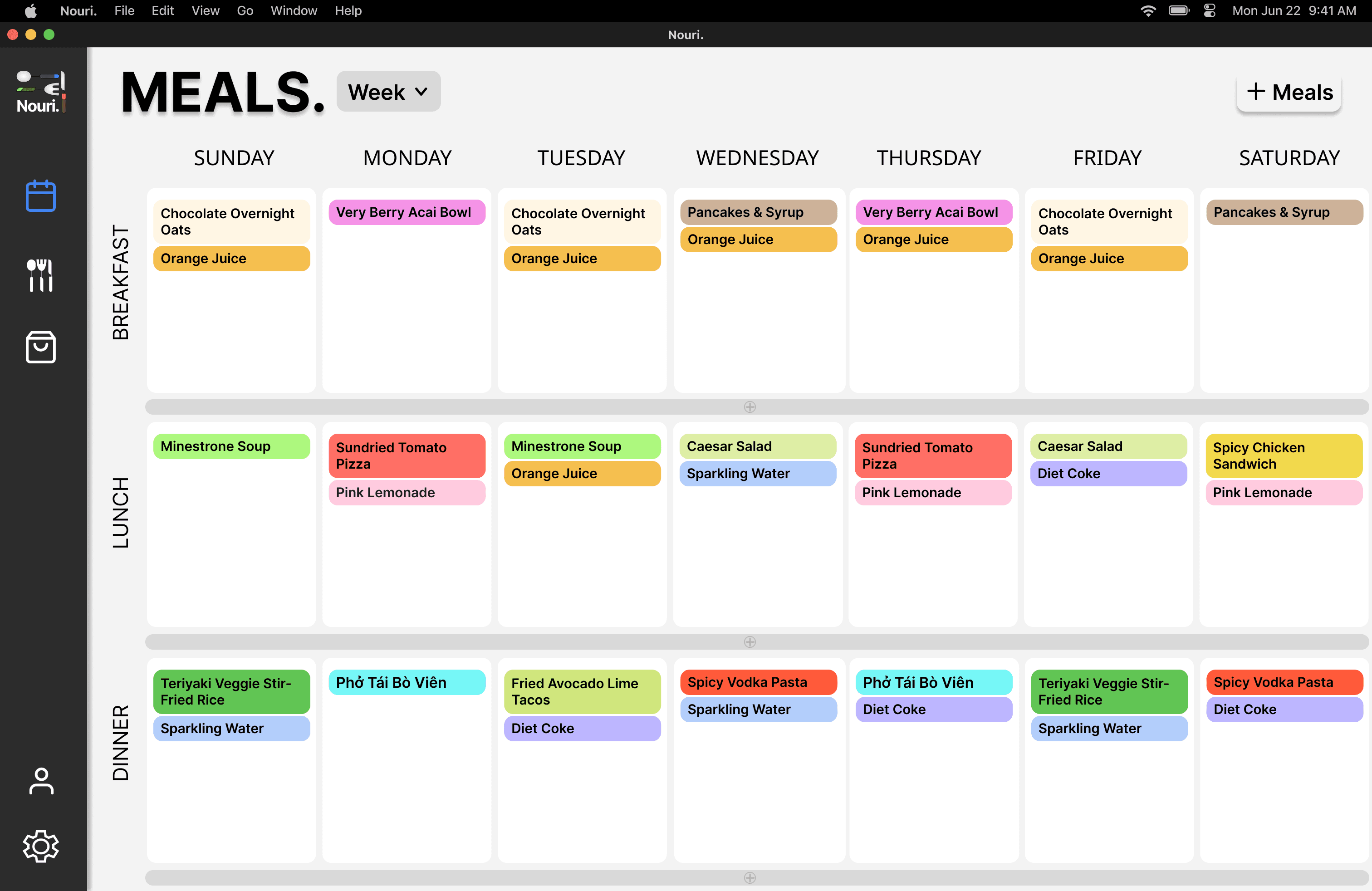Nouri app – meal calendar