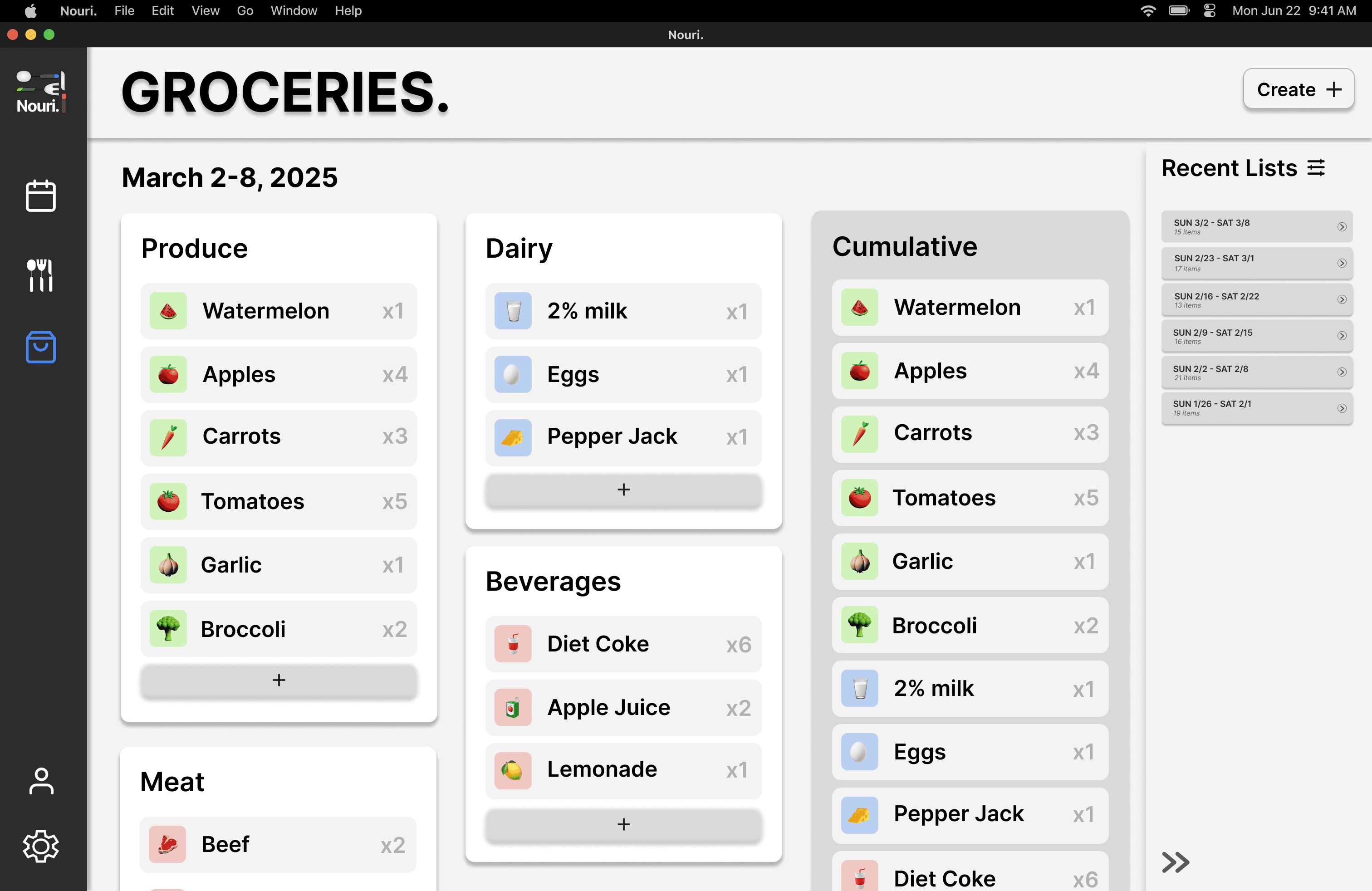 Hi-fi — grocery list