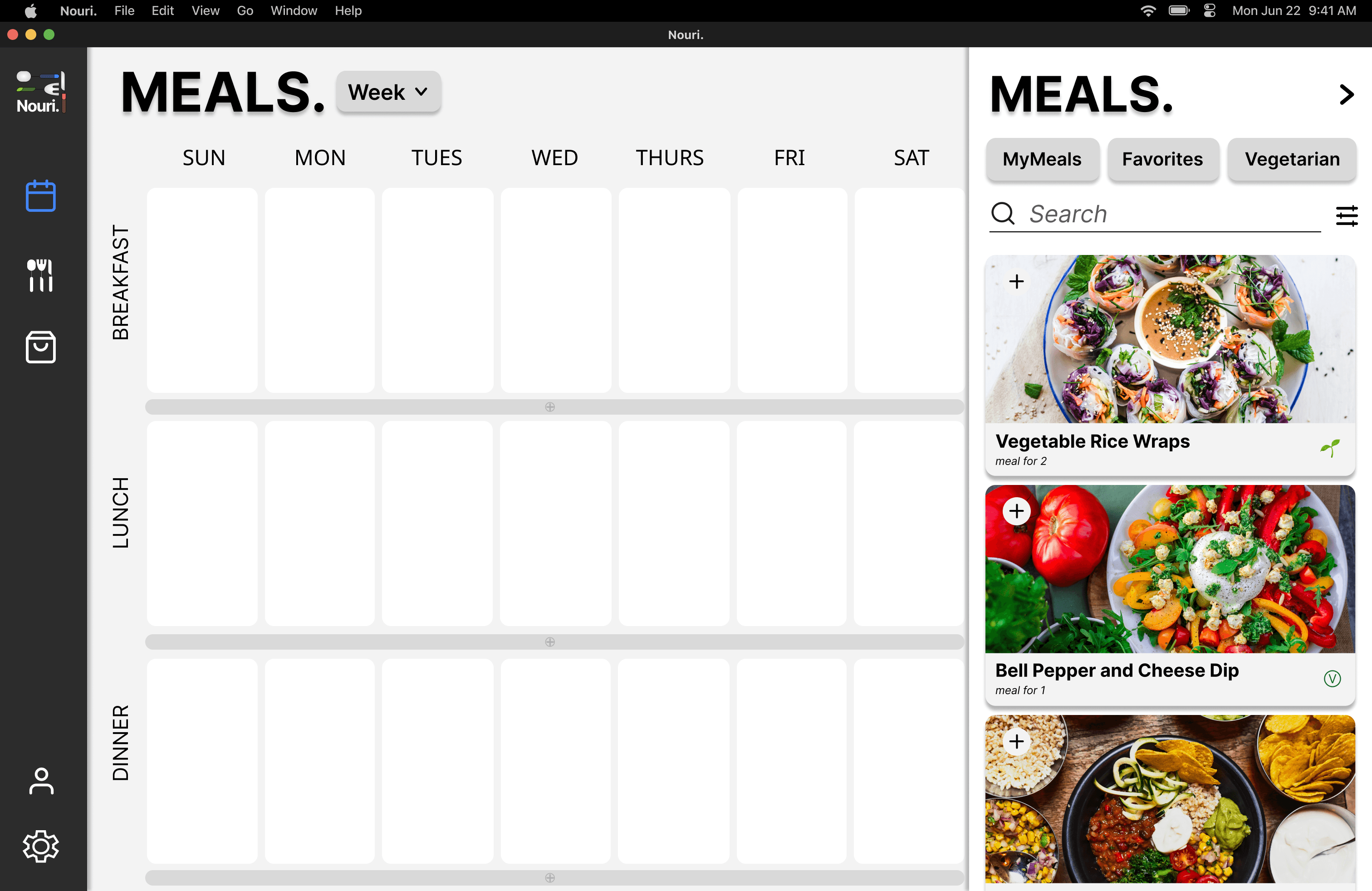 Hi-fi — meal calendar with recipe browser