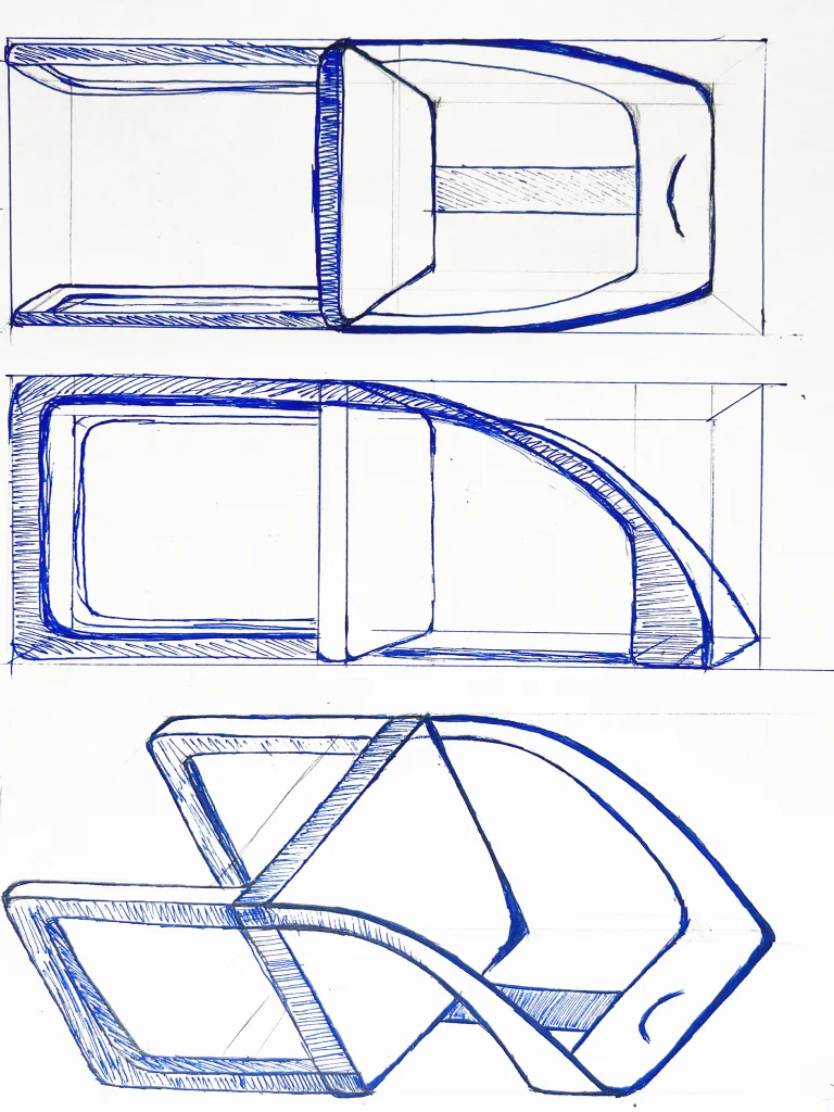 Early form sketches of the Arco chair