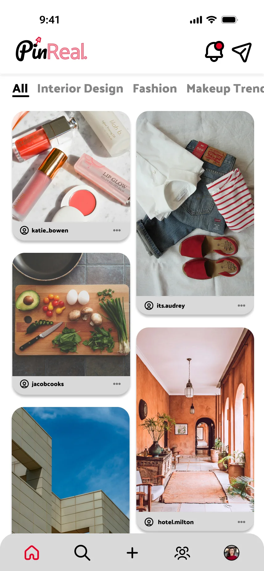 PinReal. homepage feed